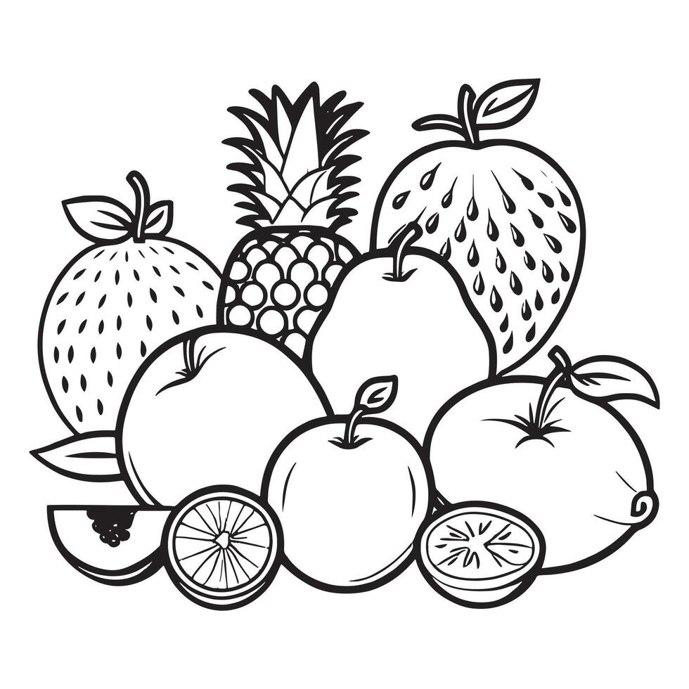 frutas contorno colorante página ilustración para niños y adulto vector