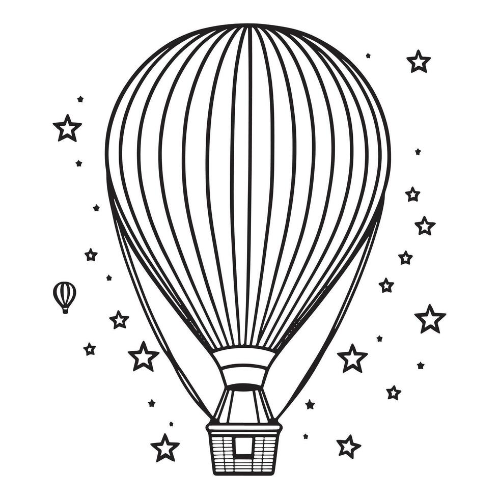 Hot air balloon outline coloring page illustration for children and adult vector