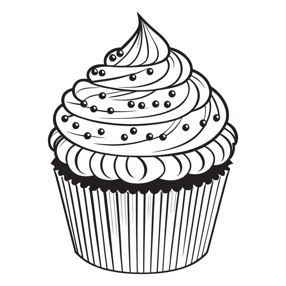 Cupcake outline coloring page illustration for children and adult vector