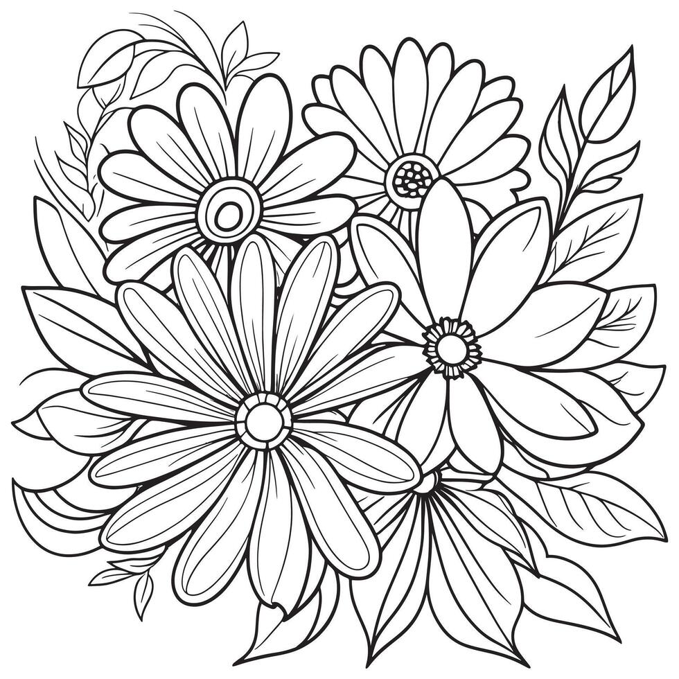 Children's floral outline illustration doodle coloring book hand drawn vector