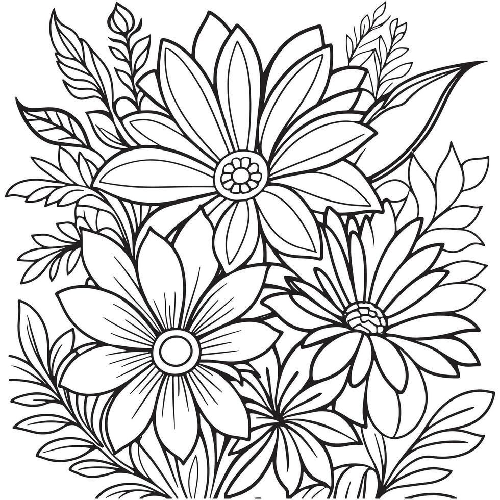 Luxury floral outline drawing coloring book pages line art sketch vector