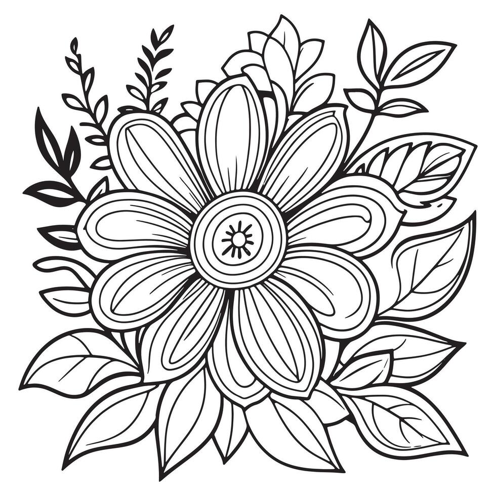 Luxury floral outline drawing coloring book pages line art sketch vector