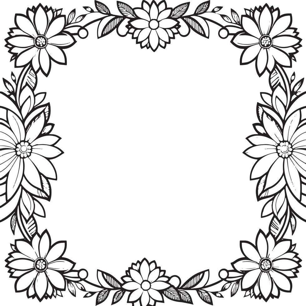 Children's floral outline illustration doodle coloring book hand drawn vector