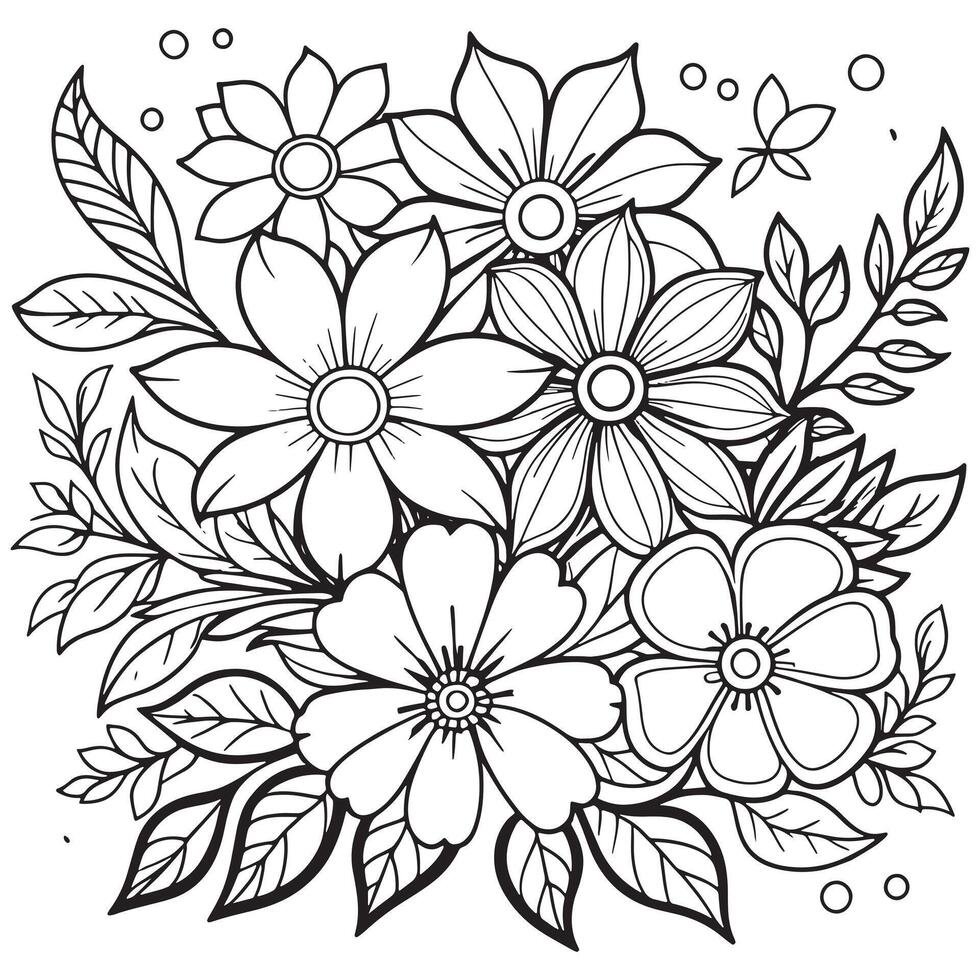 Luxury floral outline drawing coloring book pages line art sketch vector