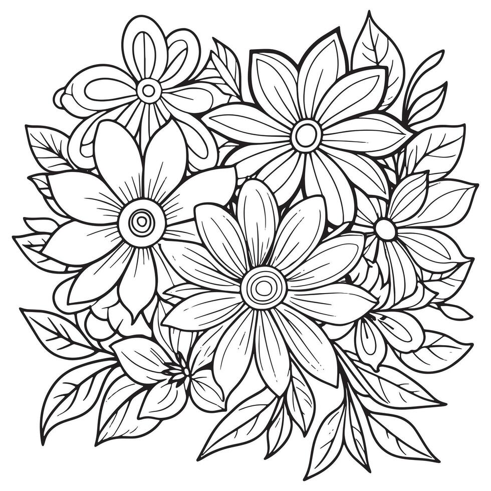 Luxury floral outline coloring book pages line art sketch vector