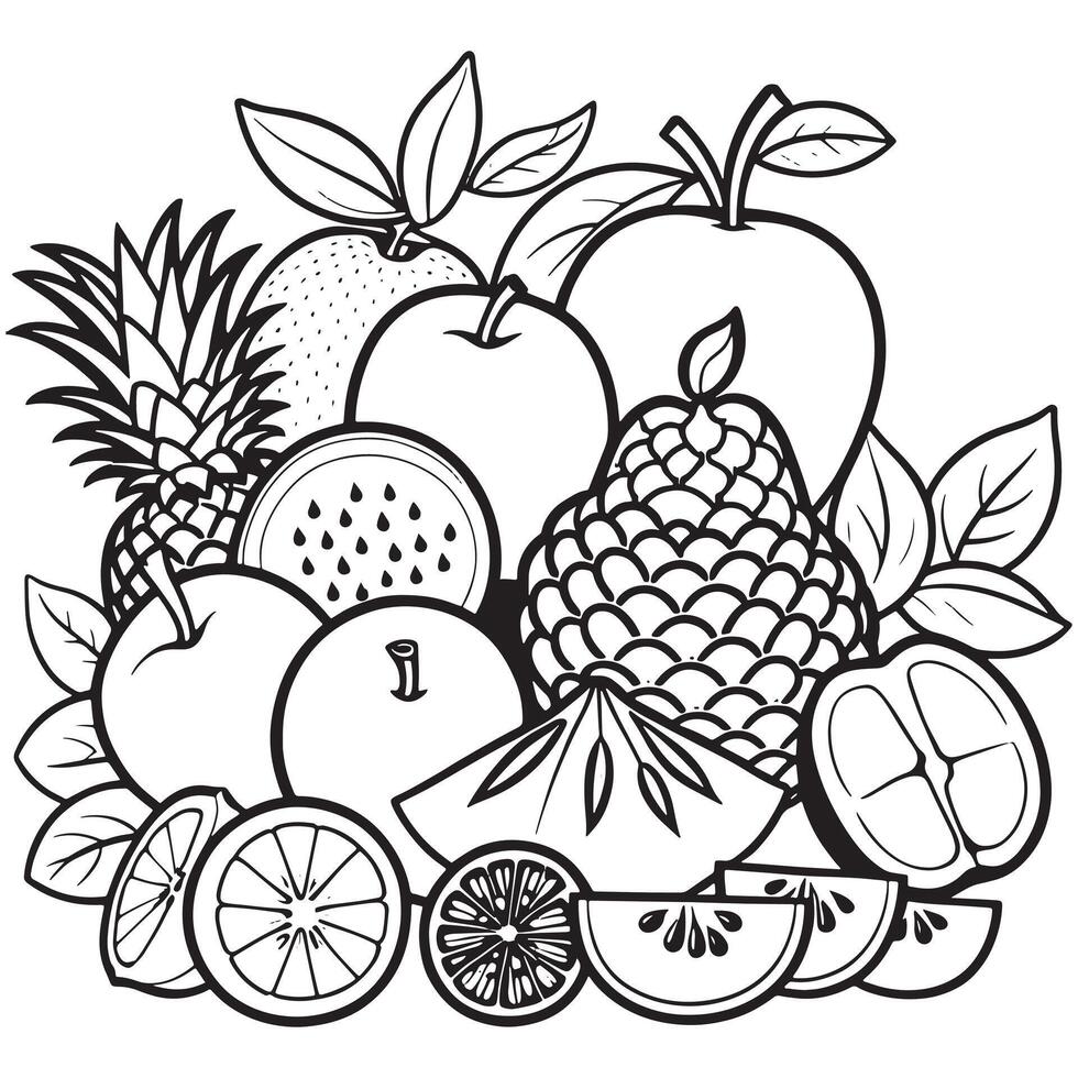 frutas contorno colorante página ilustración para niños y adulto vector