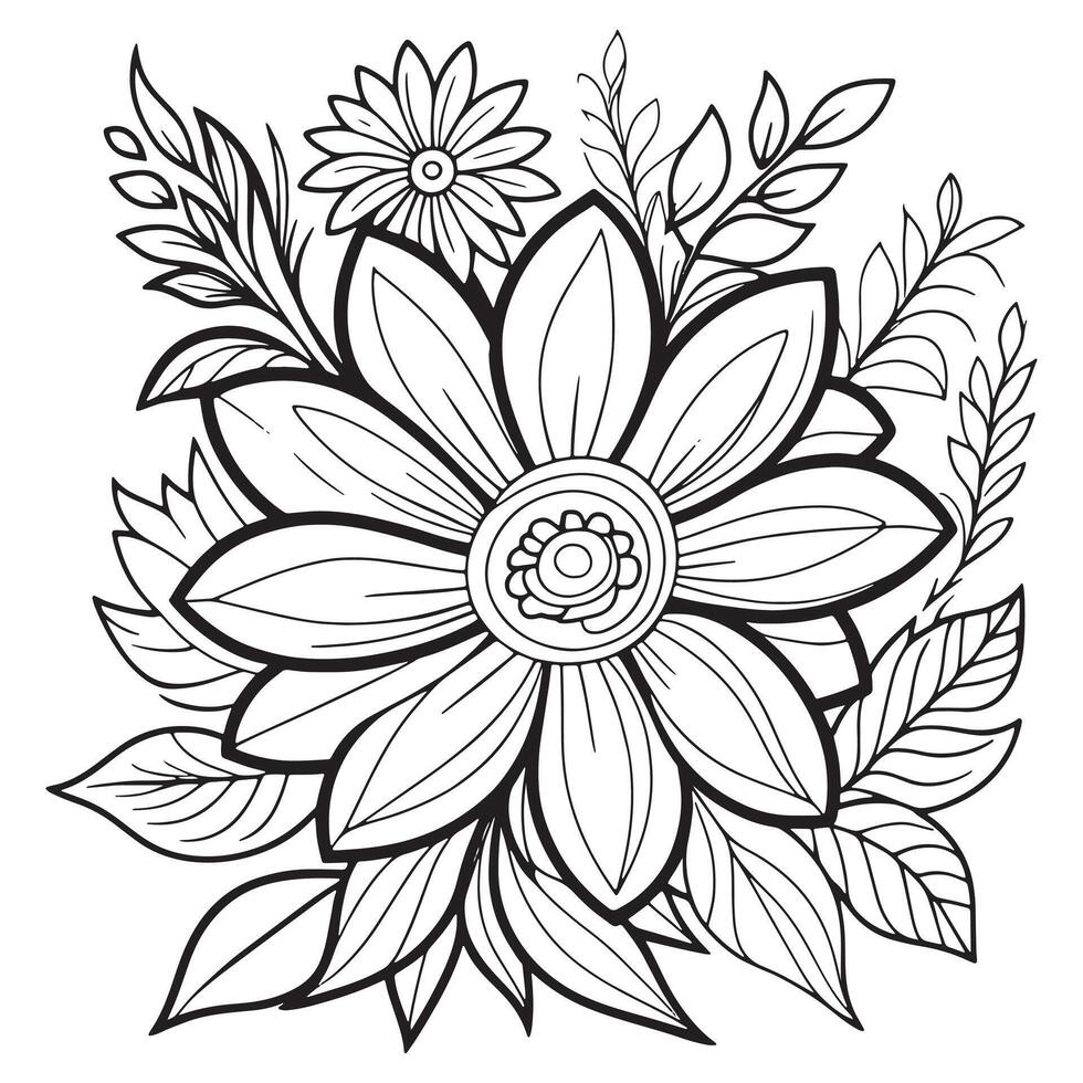 Children's floral outline illustration doodle coloring book hand drawn vector