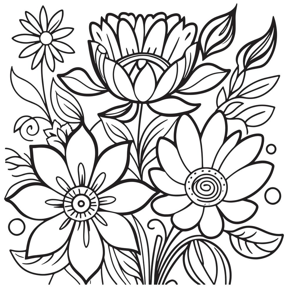 Luxury floral outline drawing coloring book pages line art sketch vector