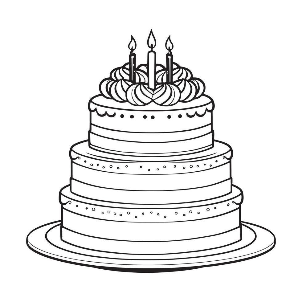 Cake outline coloring page illustration for children and adult vector