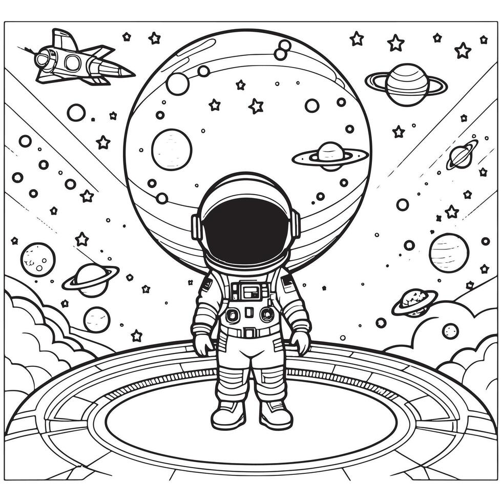 Children astronaut outline coloring page illustration for children and adult vector
