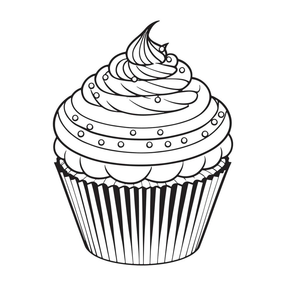 Cupcake outline coloring page illustration for children and adult vector