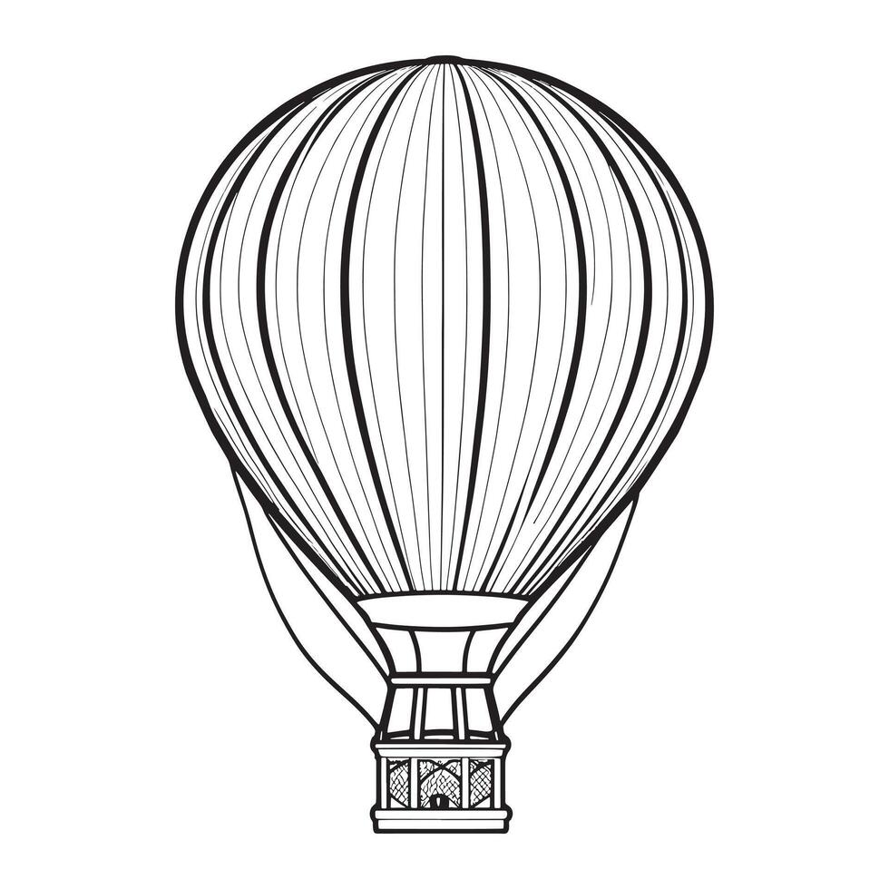 Hot air balloon outline coloring page illustration for children and adult vector