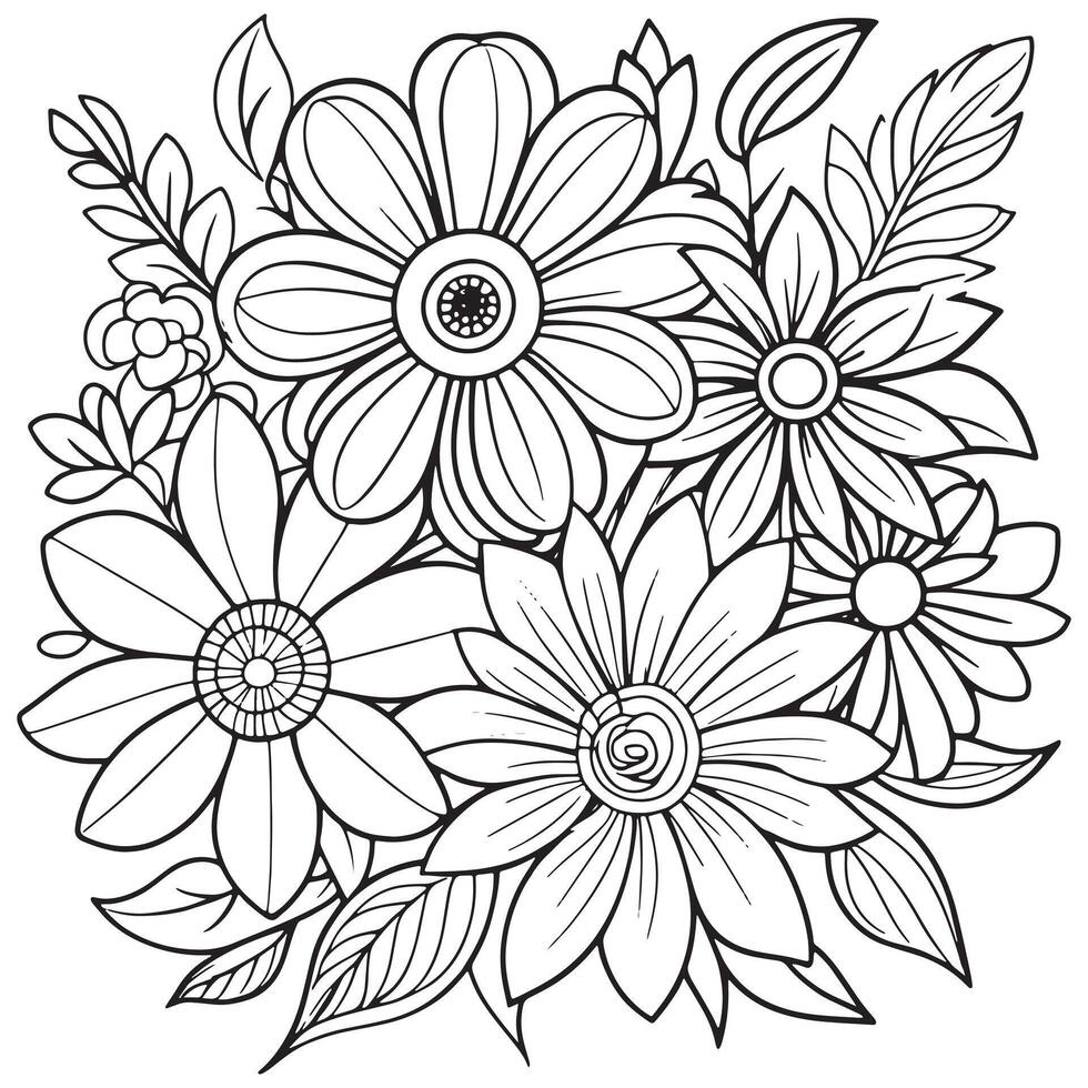 Luxury floral outline drawing coloring book pages line art sketch vector