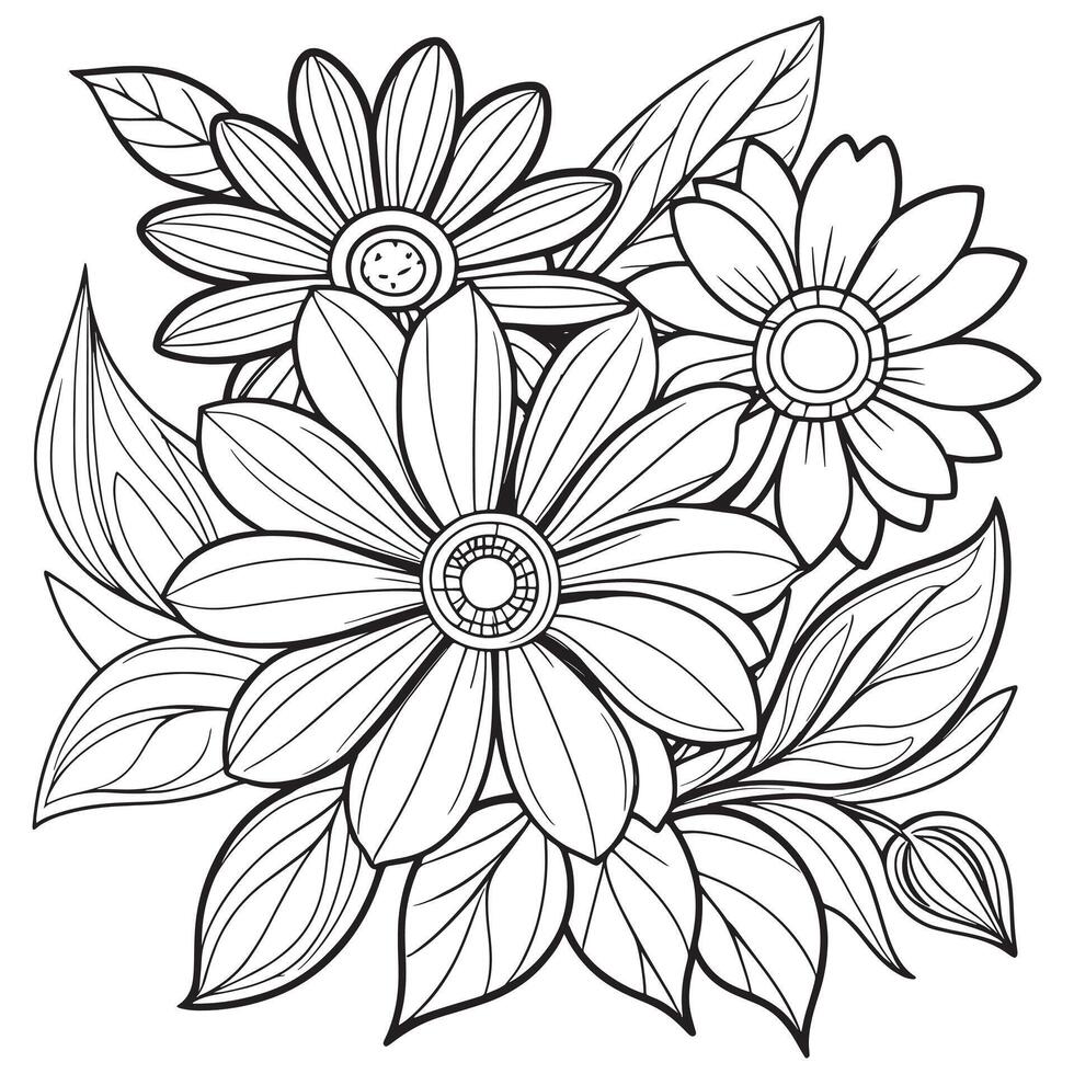 Children's floral outline illustration doodle coloring book hand drawn vector