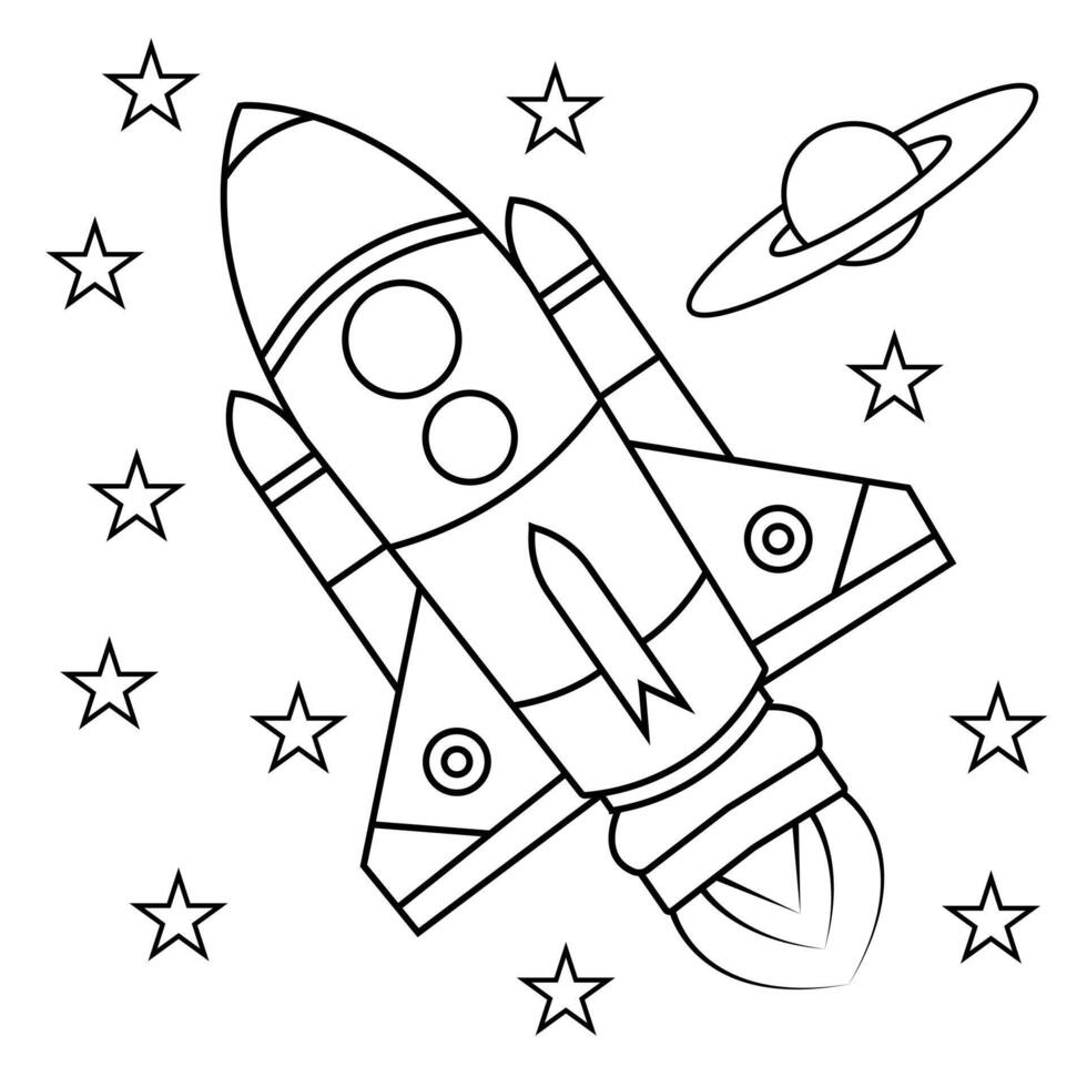 Rocket outline drawing coloring book page vector