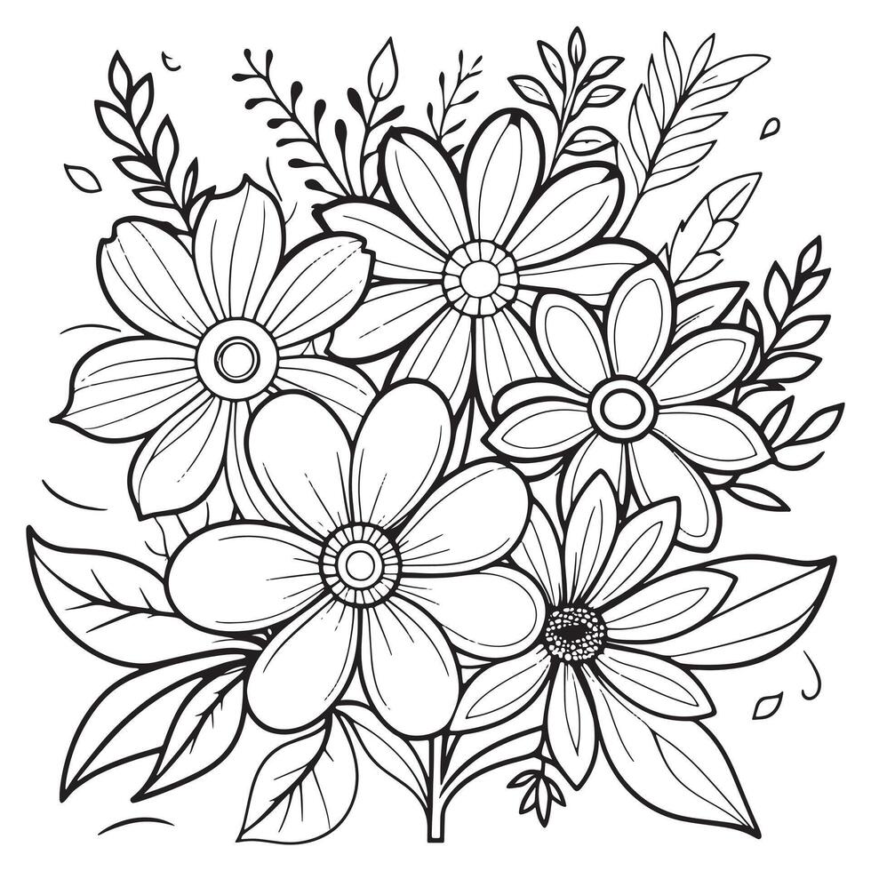 Luxury floral outline drawing coloring book pages line art sketch vector