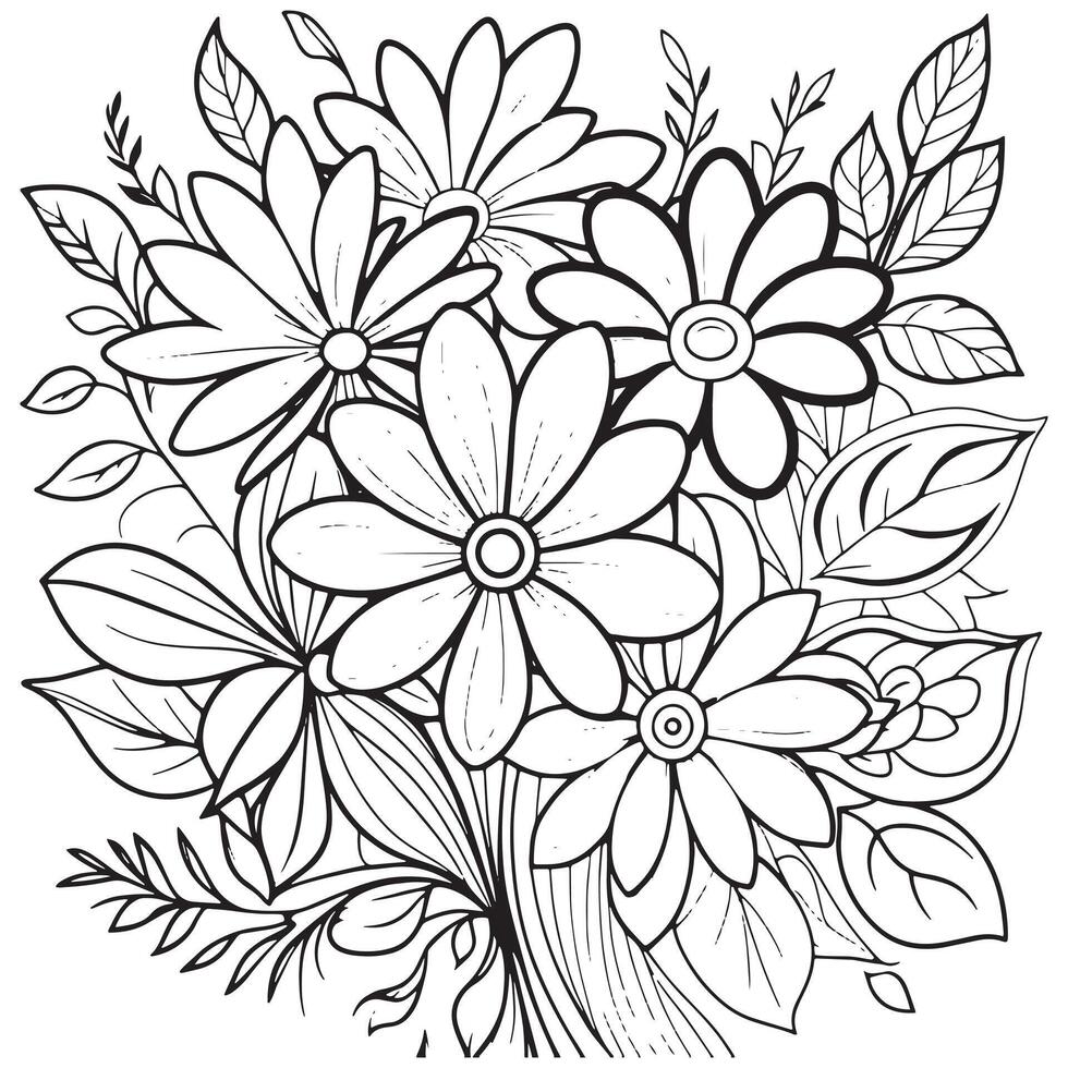 Children's floral outline illustration doodle coloring book hand drawn vector