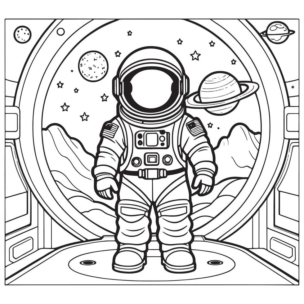 Children astronaut outline coloring page illustration for children and adult vector