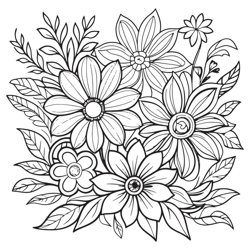 Luxury floral outline drawing coloring book pages line art sketch vector