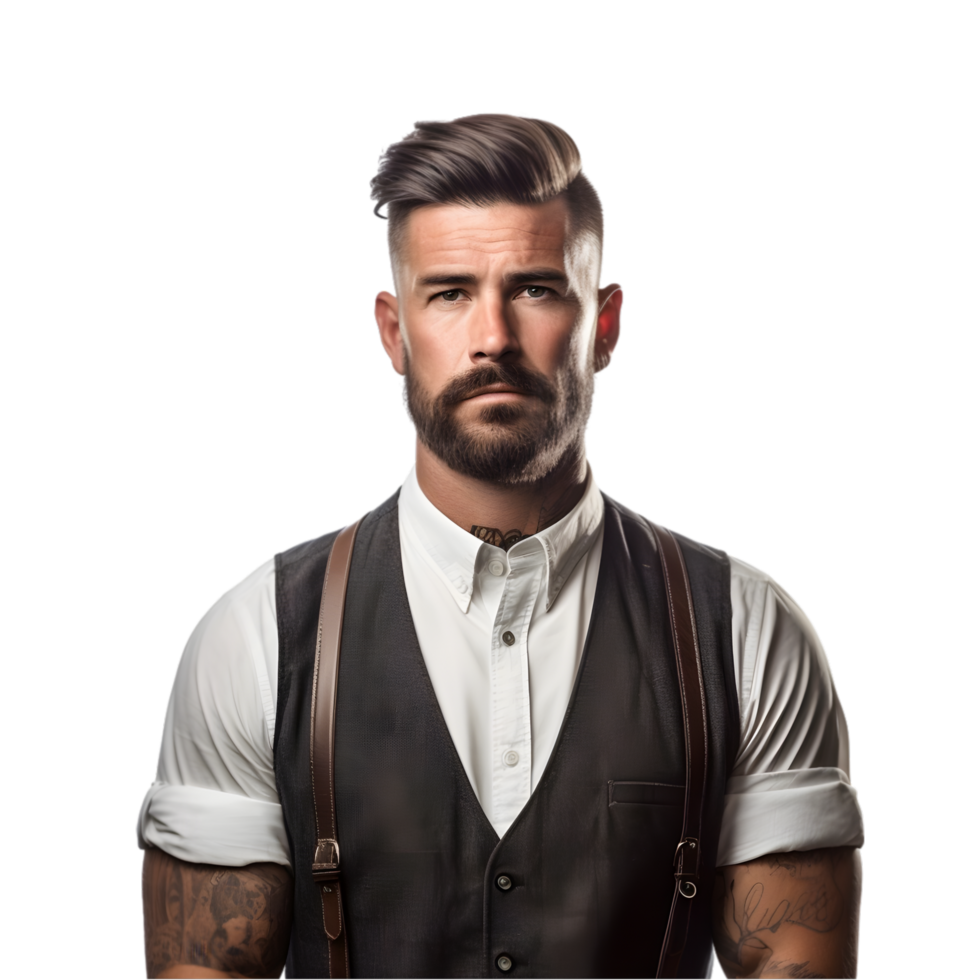 ai generado retrato de joven profesional Barbero en transparente antecedentes png imagen