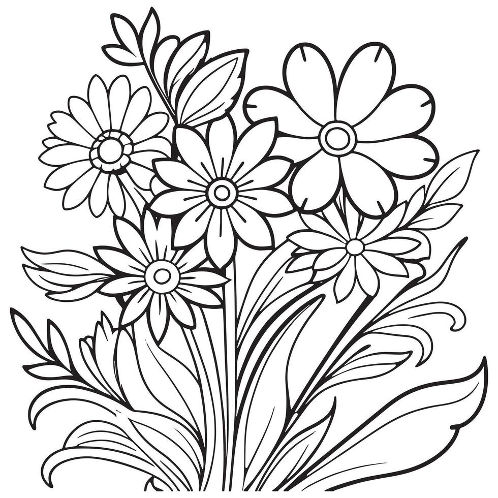 Luxury floral outline coloring book pages line art sketch vector