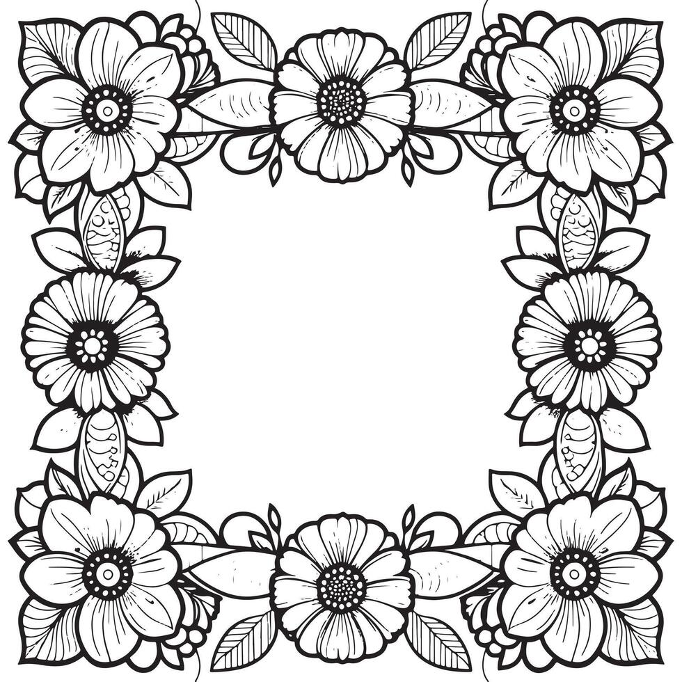 Children's floral outline illustration doodle coloring book hand drawn vector