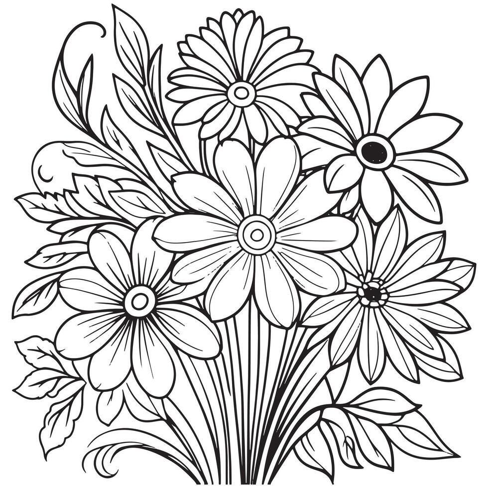 Children's floral outline illustration doodle coloring book hand drawn vector