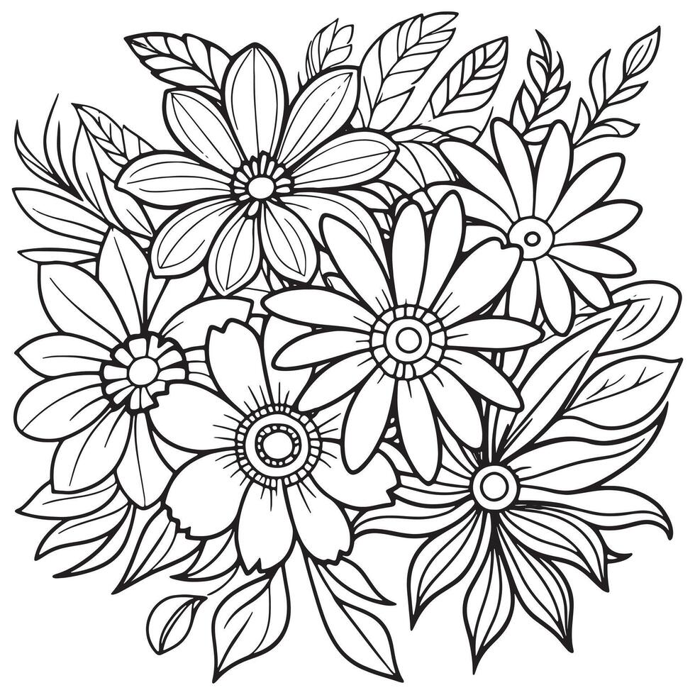 Luxury floral outline drawing coloring book pages line art sketch vector