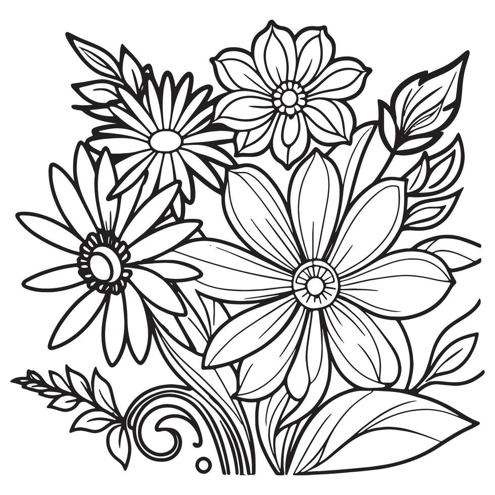 floral contorno dibujo colorante libro paginas para niños y adultos vector