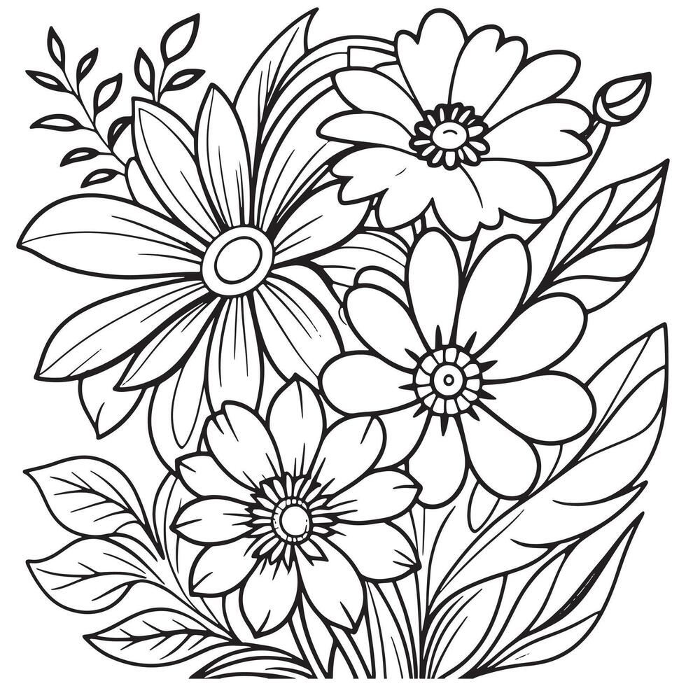 floral contorno dibujo colorante libro paginas para niños y adultos vector