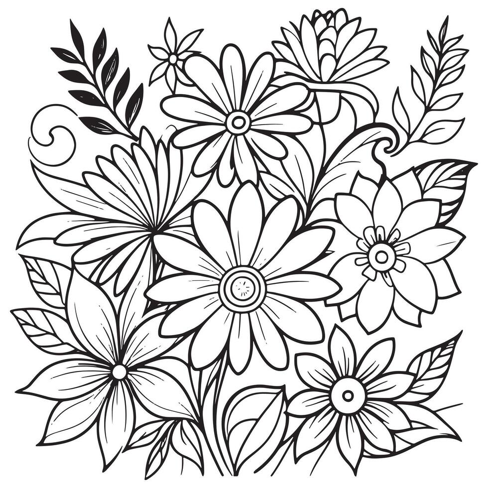 Luxury floral outline drawing coloring book pages line art sketch vector