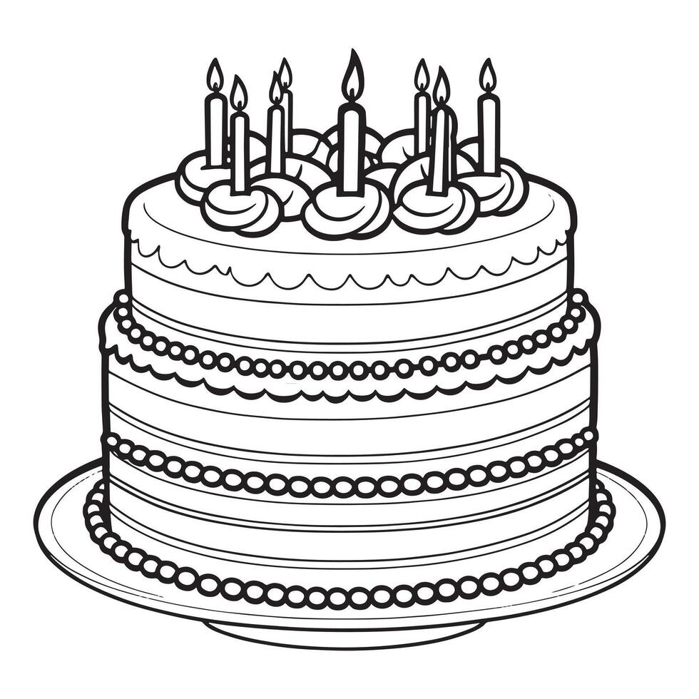 Cake outline coloring page illustration for children and adult vector