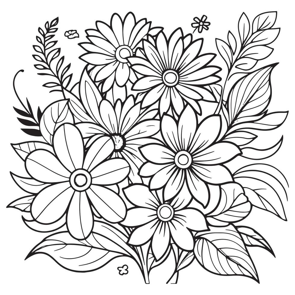 Luxury floral outline drawing coloring book pages line art sketch vector