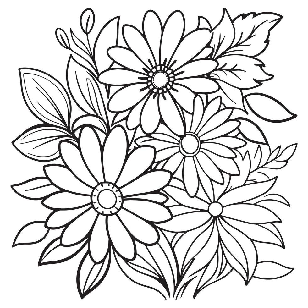 Children's floral outline illustration doodle coloring book hand drawn vector