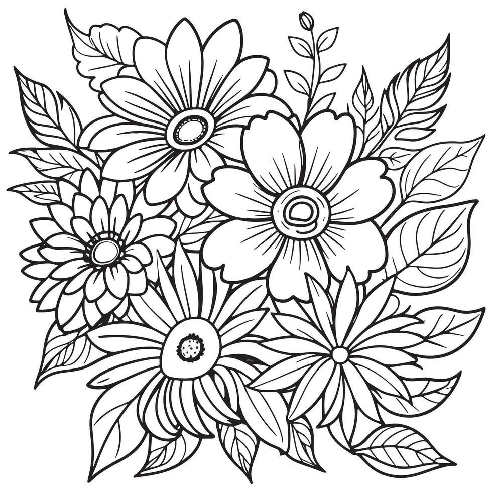 Luxury floral outline drawing coloring book pages line art sketch vector