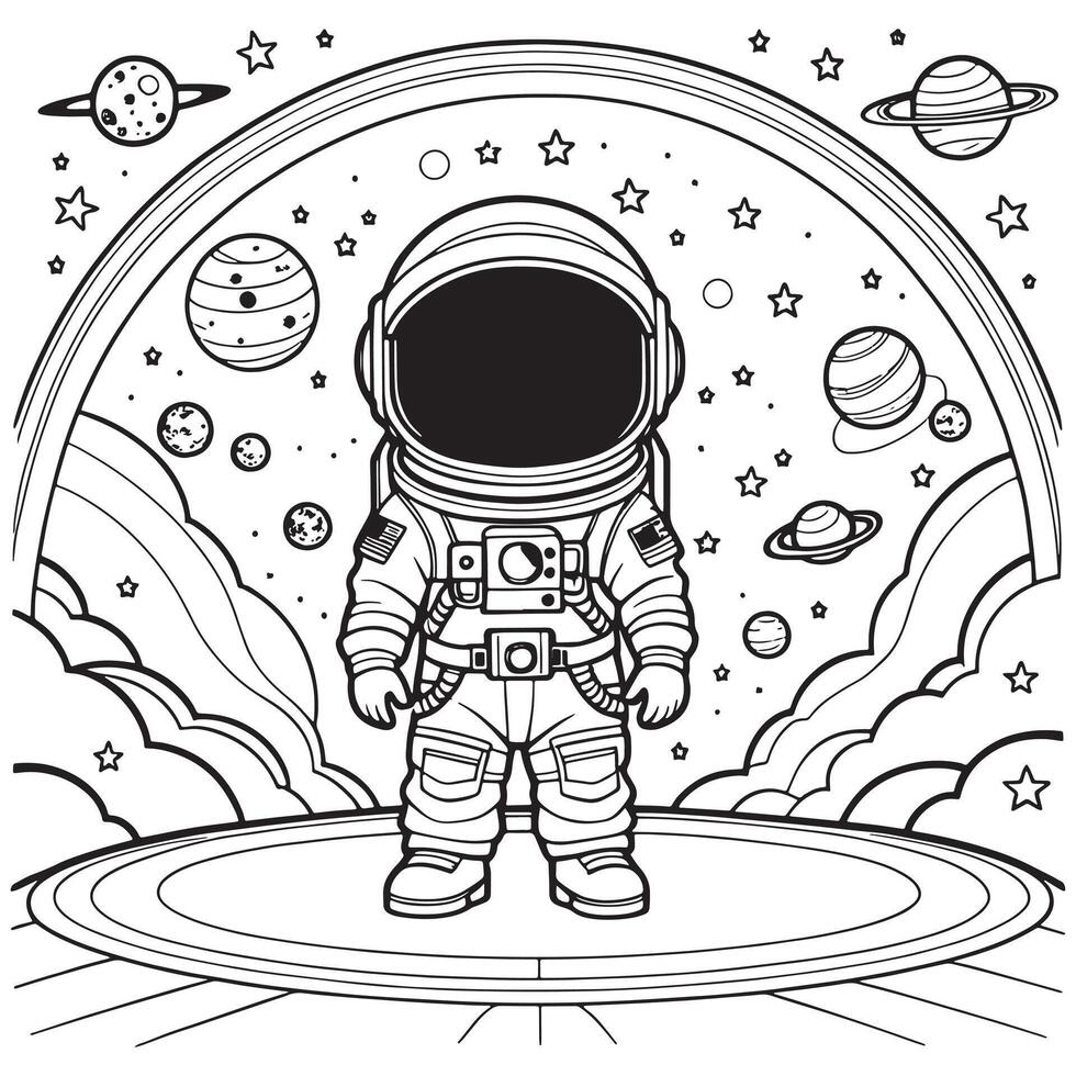 niños astronauta contorno colorante página ilustración para niños y adulto vector