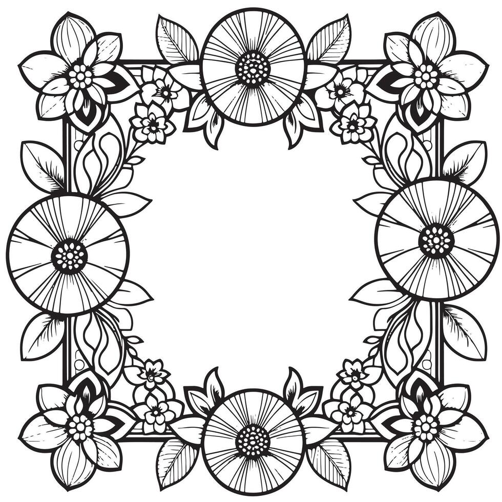 Children's floral outline illustration doodle coloring book hand drawn vector