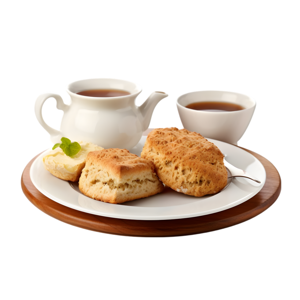 AI generated Tea and Scones on transparent background PNG image