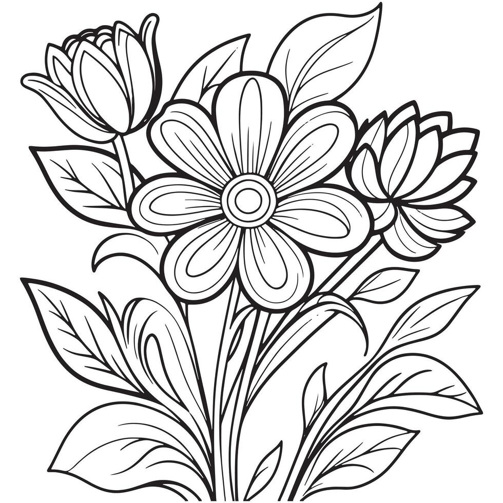 Luxury floral outline coloring book pages line art sketch vector