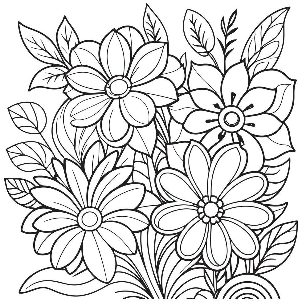 Children's floral outline illustration doodle coloring book hand drawn vector