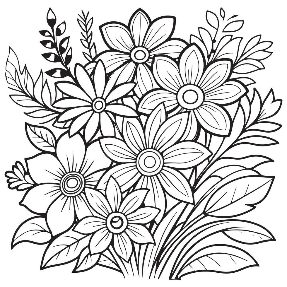 Floral outline drawing coloring book pages for children and adults vector