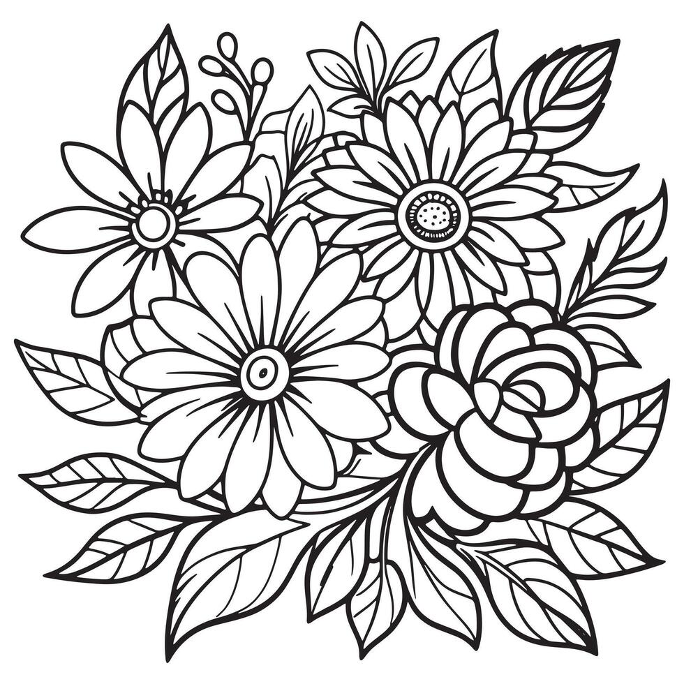 Floral outline drawing coloring book pages for children and adults vector