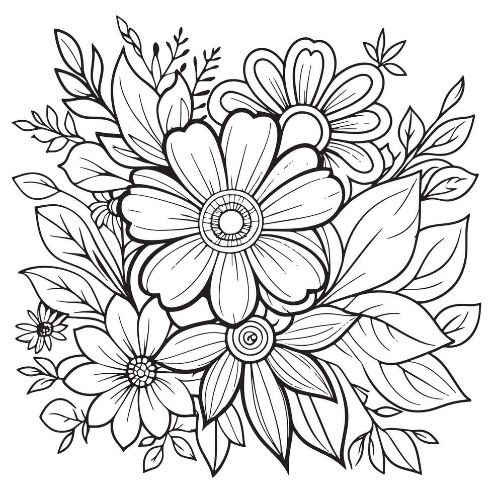 Luxury floral outline drawing coloring book pages line art sketch vector