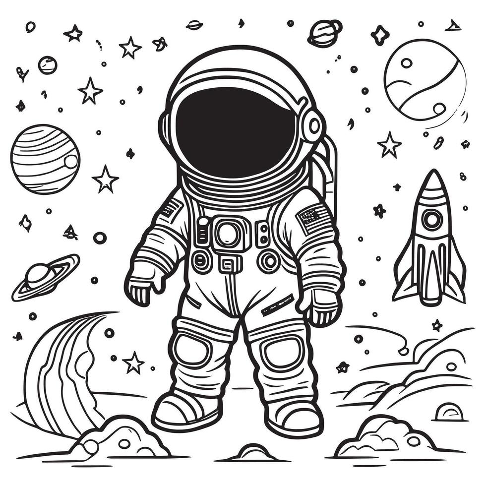 niños astronauta contorno colorante página ilustración para niños y adulto vector