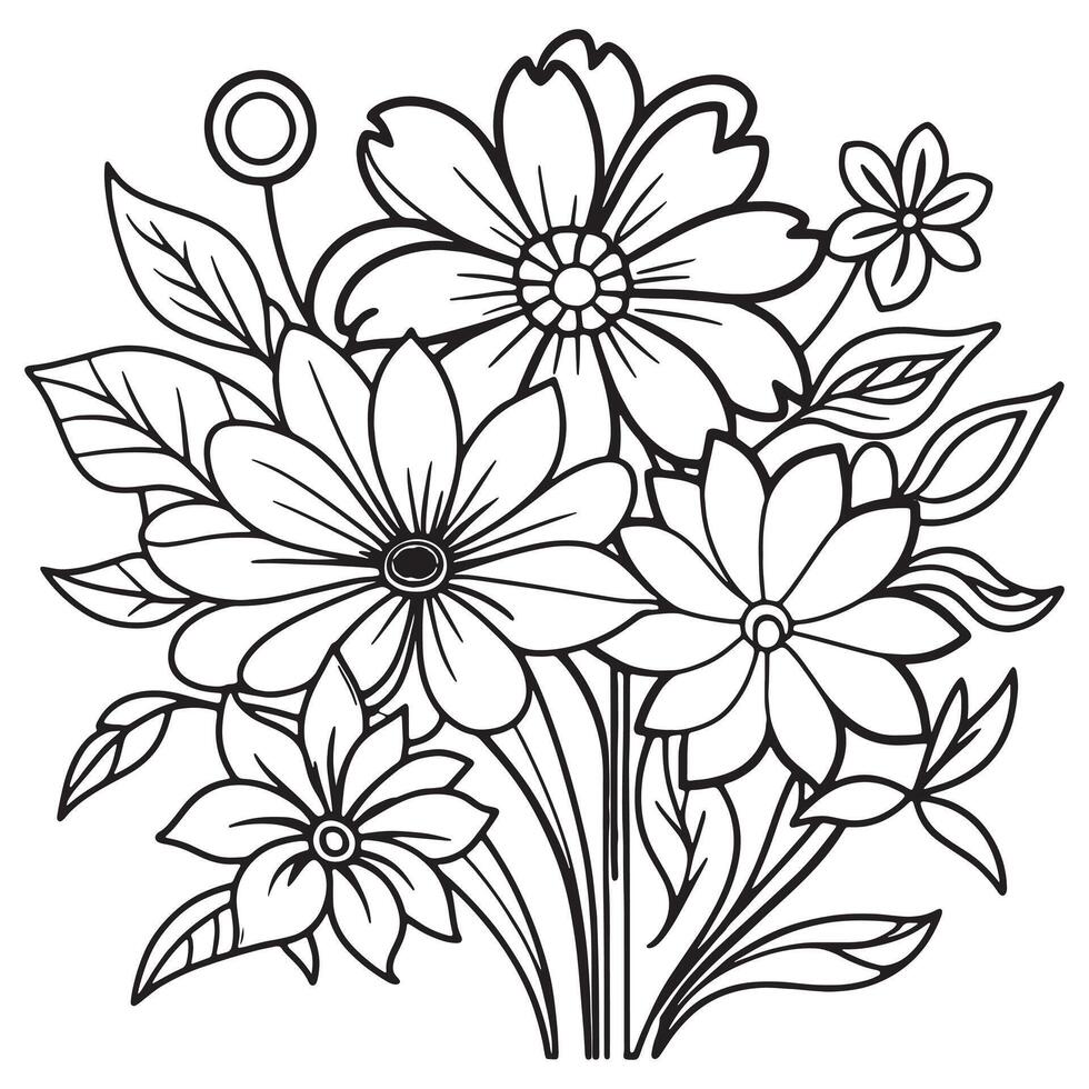 Children's floral outline illustration doodle coloring book hand drawn vector