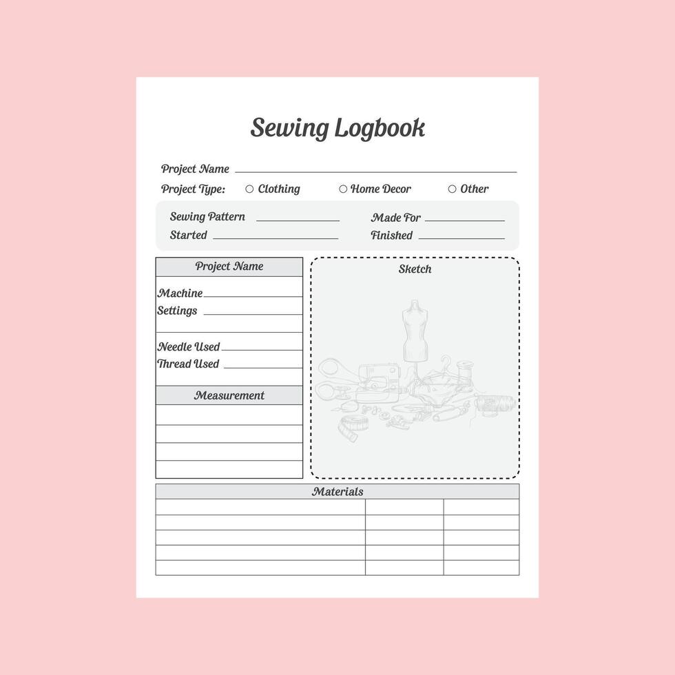 Vector illustration of Sewing project logbook interior