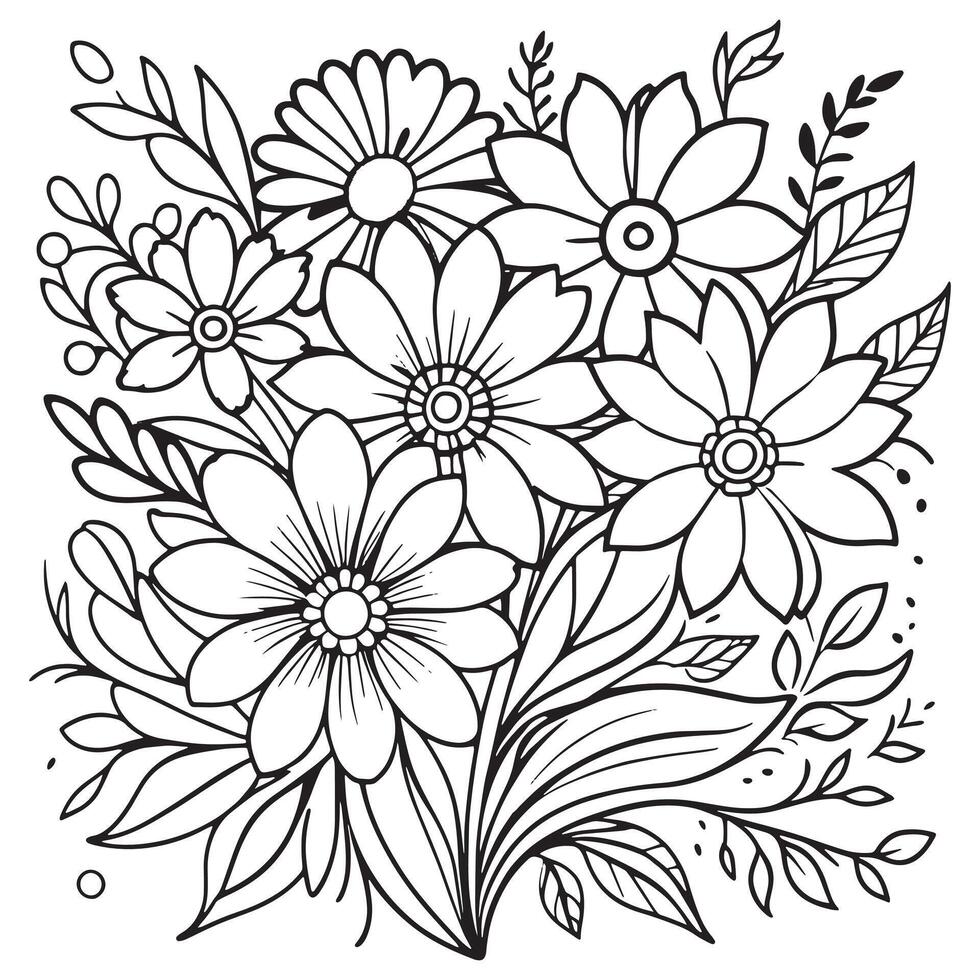 Luxury floral outline drawing coloring book pages line art sketch vector