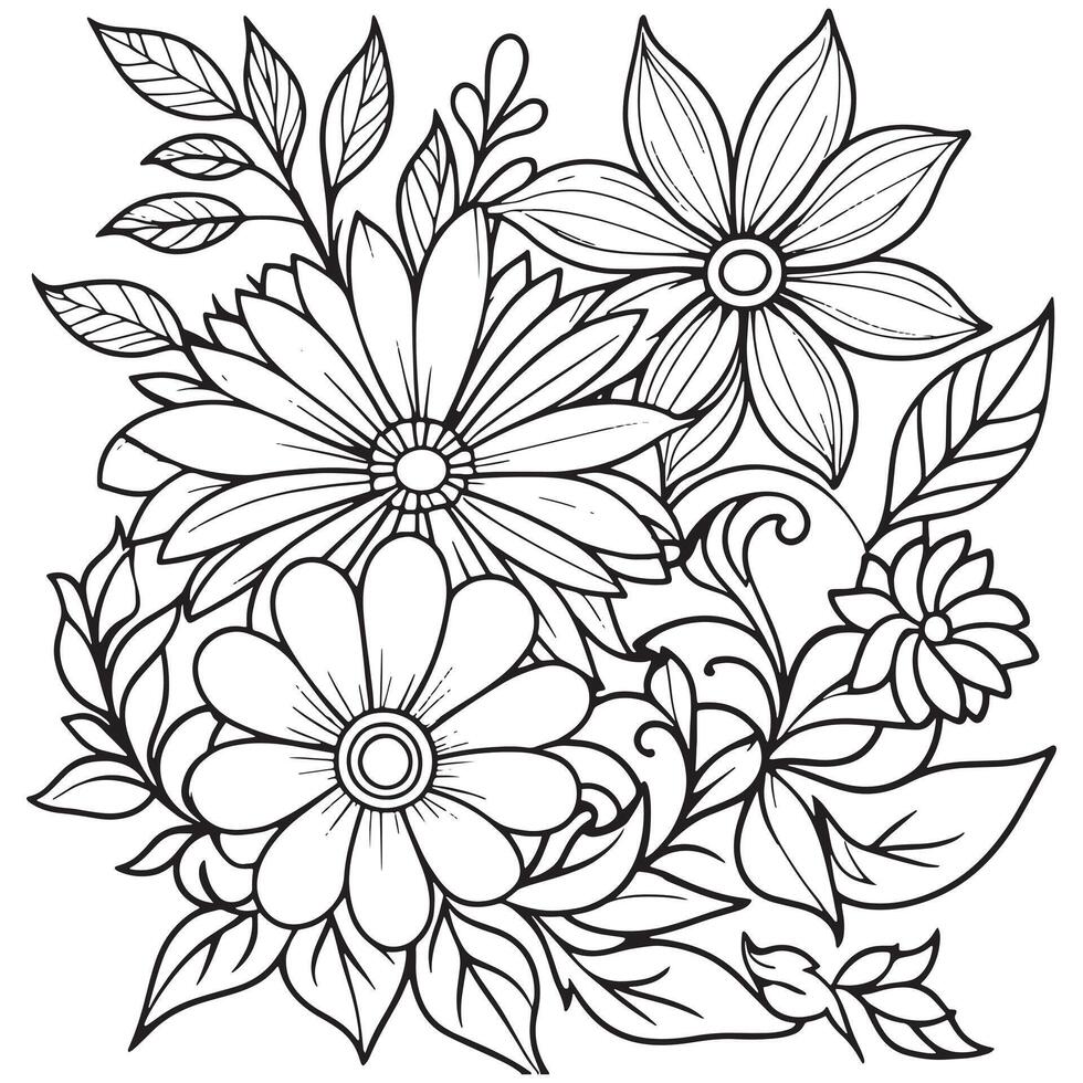 Floral outline drawing coloring book pages for children and adults vector