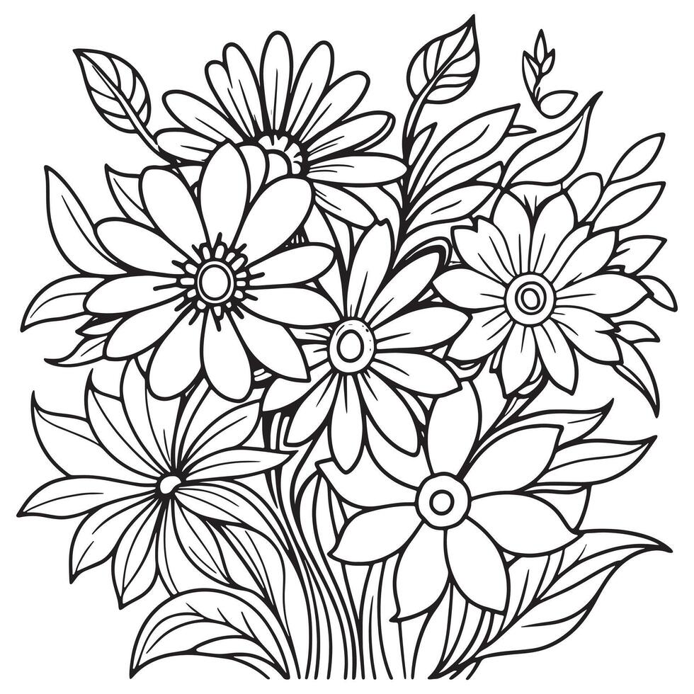 floral contorno dibujo colorante libro paginas para niños y adultos vector