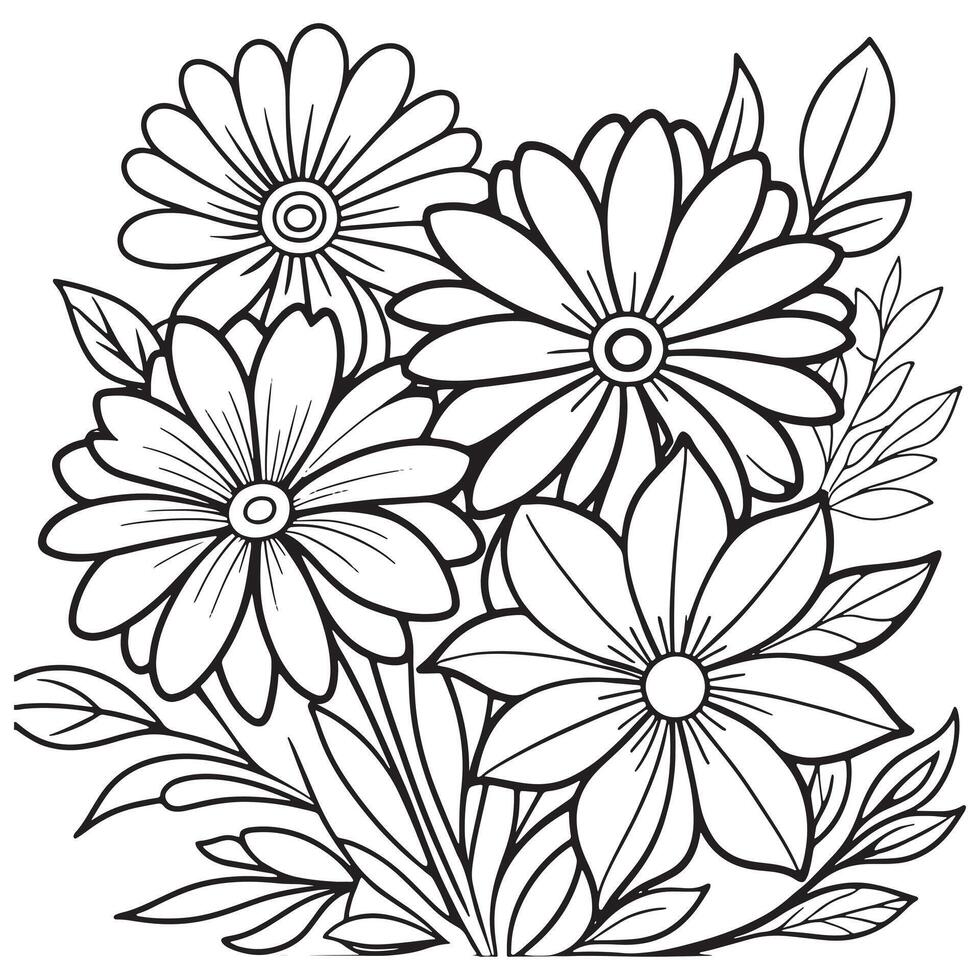 Floral outline drawing coloring book pages for children and adults vector
